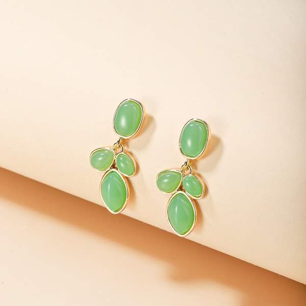 Simple Drop Earrings, Green