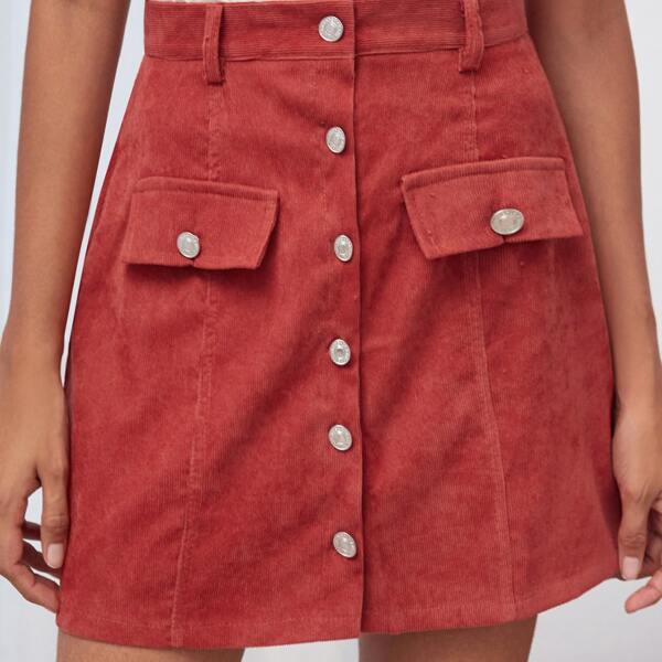 Button Up Straight Skirt, Red