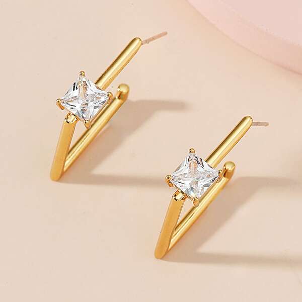Zircon Decor Earrings, Gold