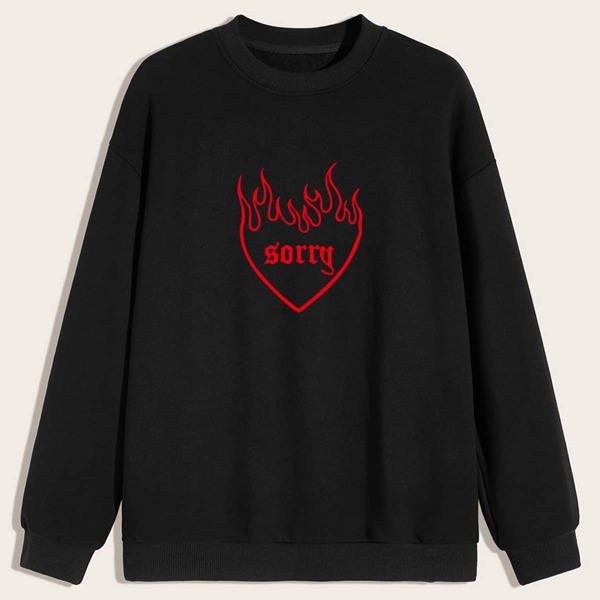 Guys Fire & Letter Graphic Sweatshirt, Black