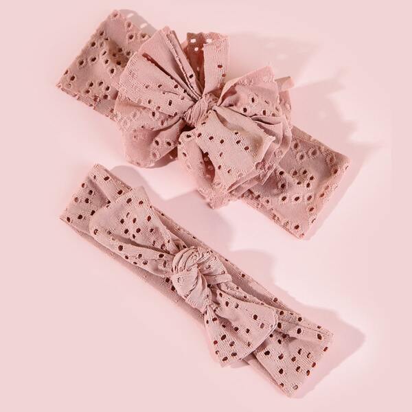2pcs Baby Bow Decor Hair Band, Coffee brown