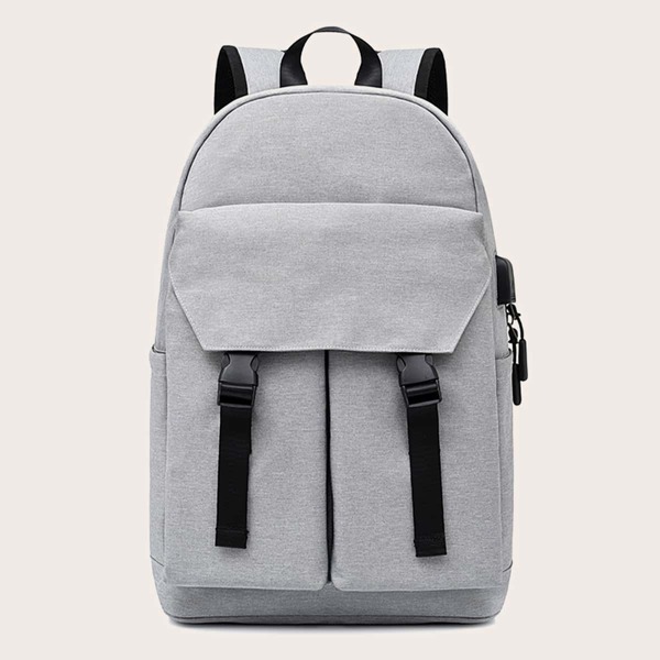 Men Release Buckle Decor Backpack, Grey