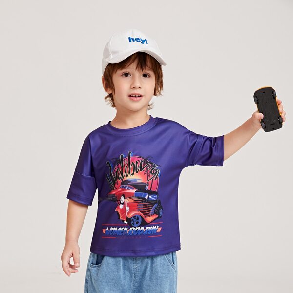 Toddler Boys Car And Letter Graphic Tee, Blue