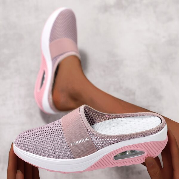 Letter Graphic Mesh Slip On Sneakers, Pink