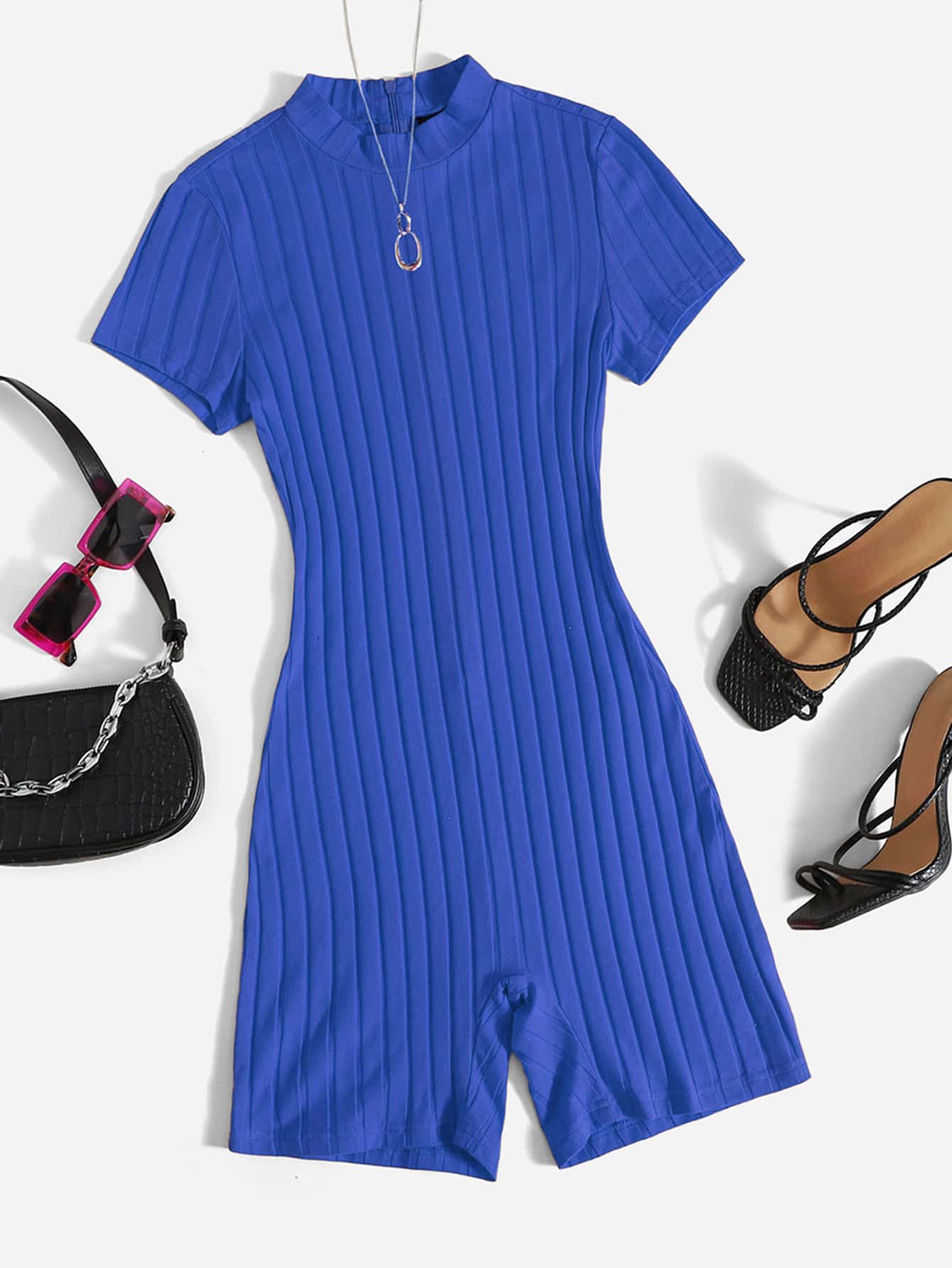 SHEIN EZwear Mock Neck Rib-knit Unitard Romper