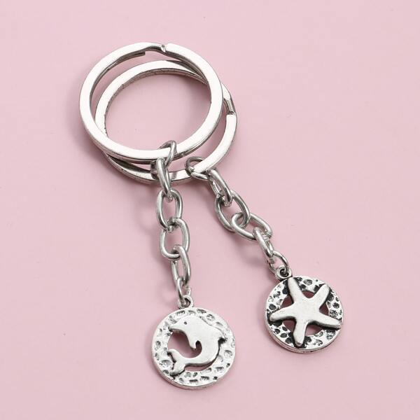 2pcs Dolphin & Starfish Charm Keychain, Silver
2pcs Dolphin & Starfish Charm Keychain, Silver