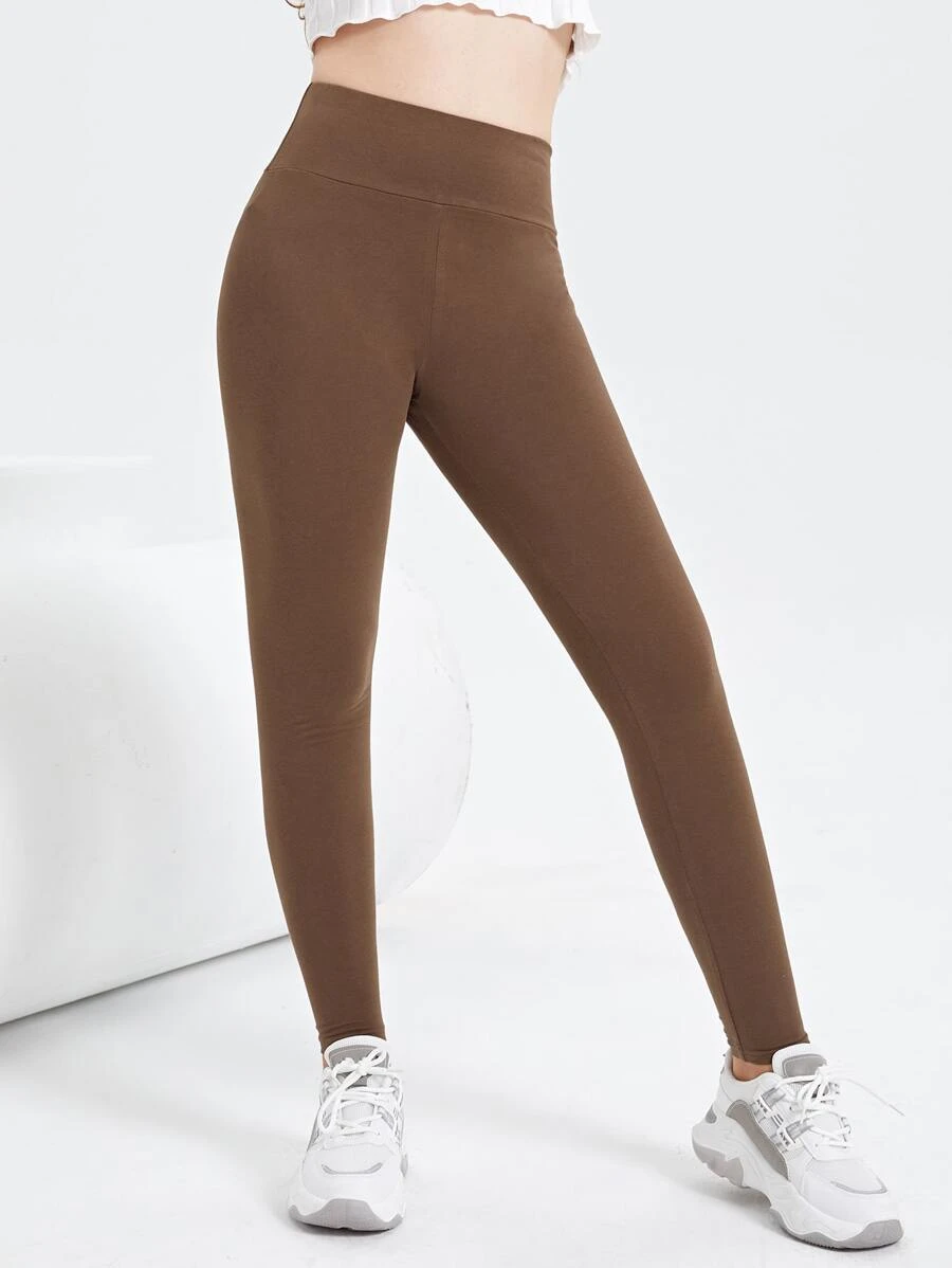 SHEIN Leggings sportivi in maglia a tinta unita per ragazze adolescenti