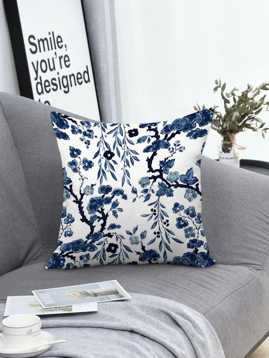 Funda de cojín con estampado de flores, funda de almohada pastoral, decoración del hogar para sala de estar, inserto de almohada no incluido