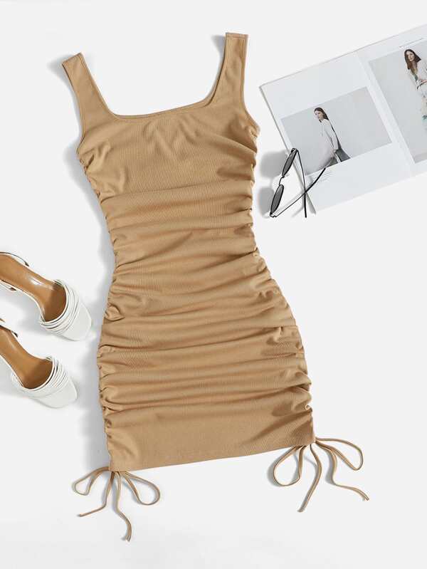 SHEIN EZwear Robe moulante avec cordon et ruch?�s | Mode en ligne | SHEIN FRANCE