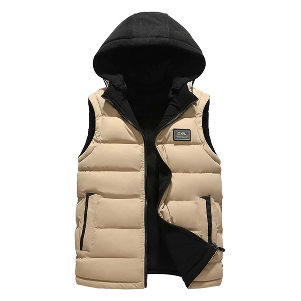Guys Letter Patched Hooded Puffer Gilet, Khaki