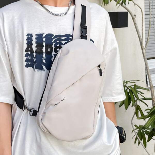 Men Letter Graphic Sling Bag, White