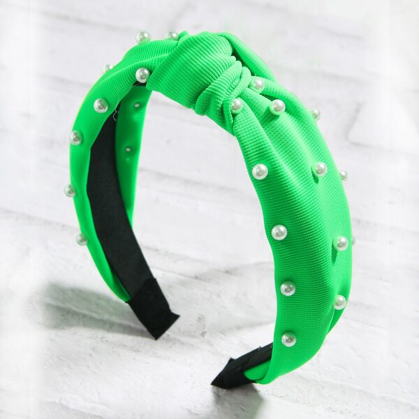 Faux Pearl Decor Headband, Green