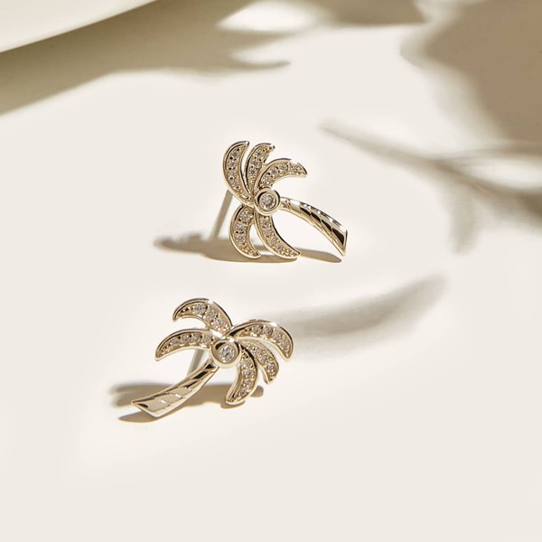 14K Gold Plated Zircon Decor Coconut Tree Earrings