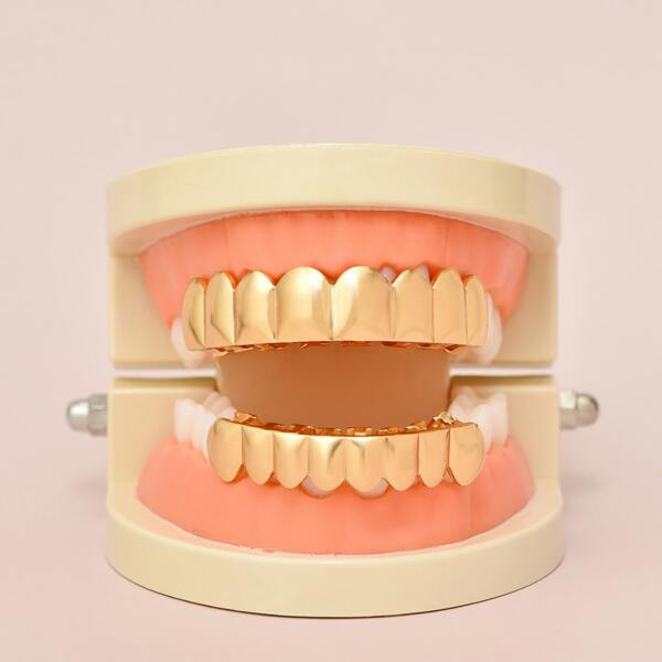 1pair Metal Dental Brace Jewelry, Gold