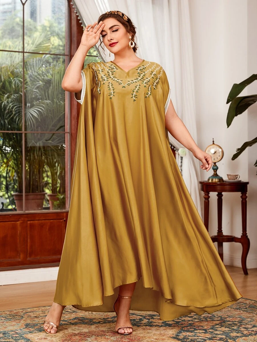 Al Najma Plus Leaf Embroidery Dolman Sleeve Dress