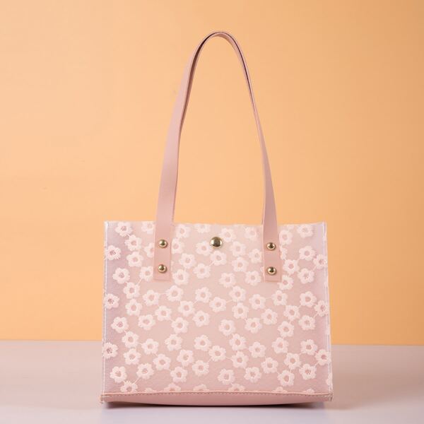 Floral Embroidery Shoulder Bag, Pink