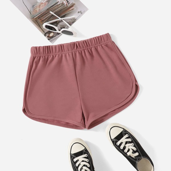 Elastic Waist Solid Track Shorts, Redwood