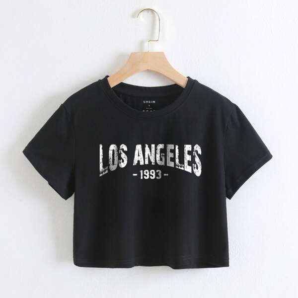 Letter Graphic Crop Tee, Black