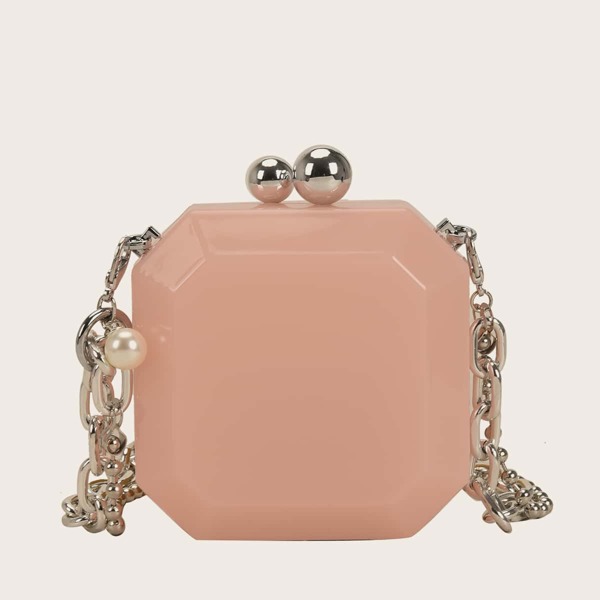 Structured Chain Strap Box Bag, Pink