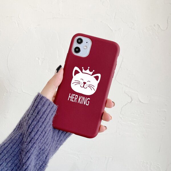 Cat Print Phone Case, Burgundy