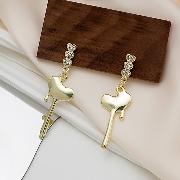 Rhinestone Detail Creative Drop Earrings, Gold