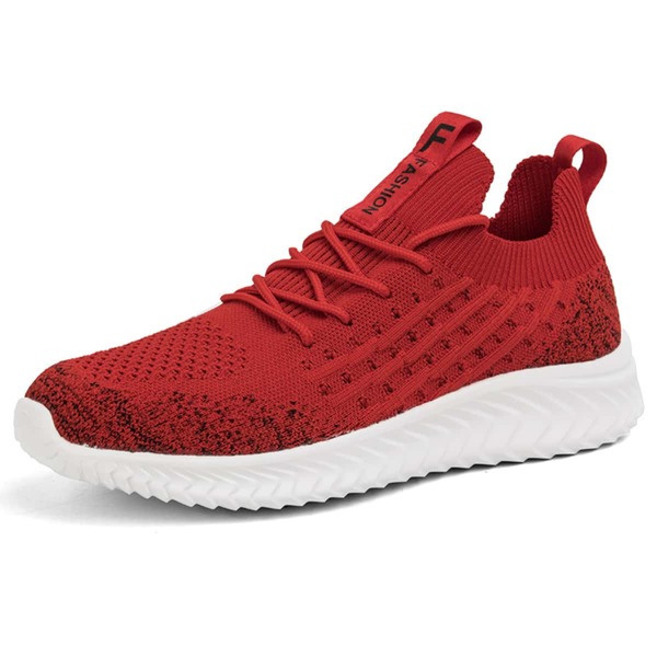 Men Letter Graphic Lace Up Decor Knit Sneakers, Red