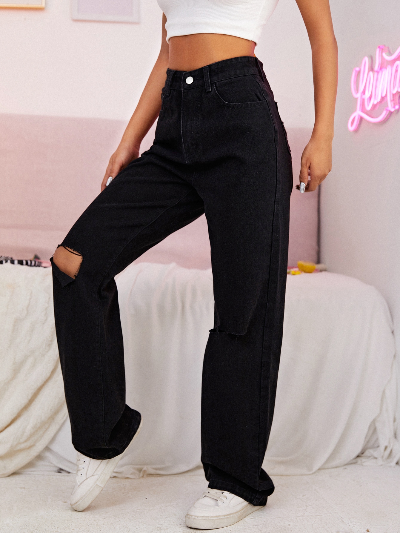 Slant Pocket Ripped Jeans