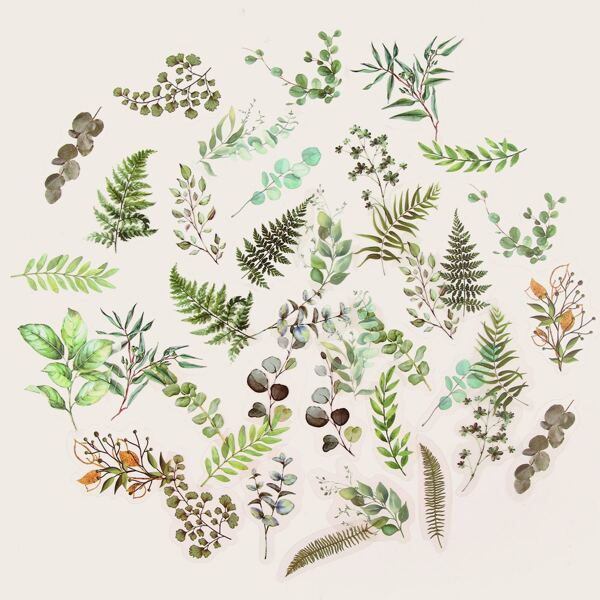 40pcs Plant Print Sticker, Multicolor