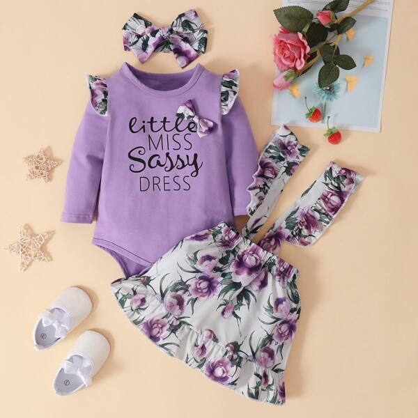 Baby Letter Graphic Ruffle Trim Bodysuit & Floral Suspender Skirt & Headband, Multicolor
Baby Letter Graphic Ruffle Trim Bodysuit & Floral Suspender Skirt & Headband, Multicolor