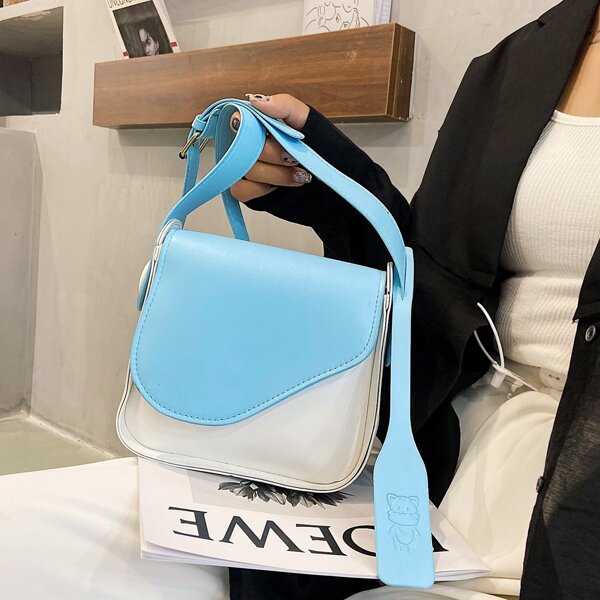 Two Tone Flap Crossbody Bag, Blue and white