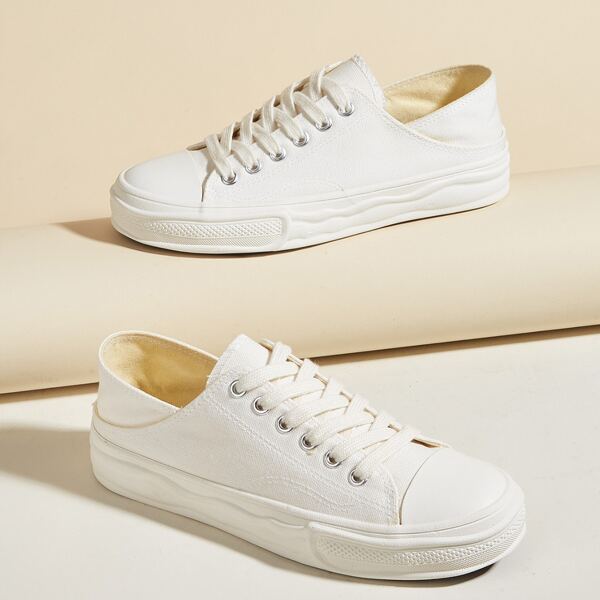Minimalist Lace-up Canvas Shoes, White