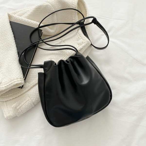 Minimalist Ruched Crossbody Bag, Black