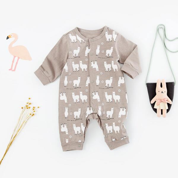 Cartoon Graphic Popper Jumpsuit, Grey