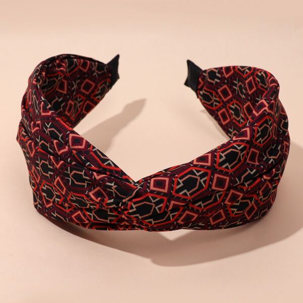 Geo Print Wide Headband, Brown