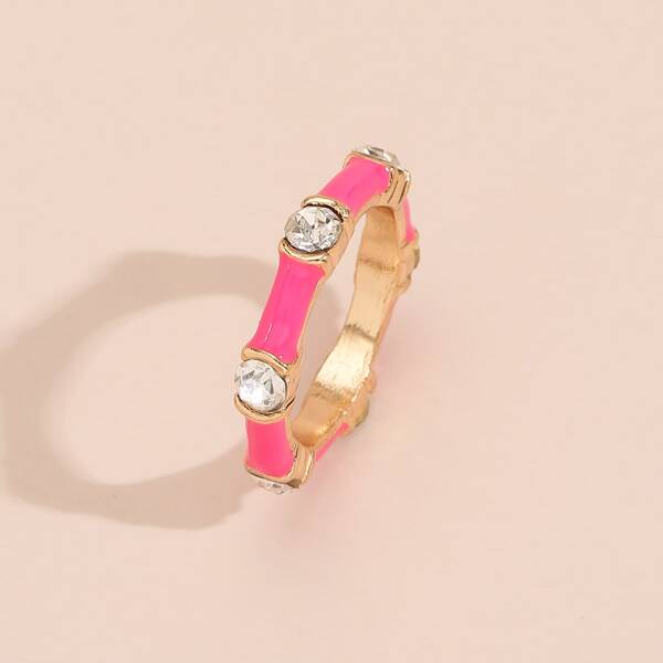 Rhinestone Decor Ring, Hot pink