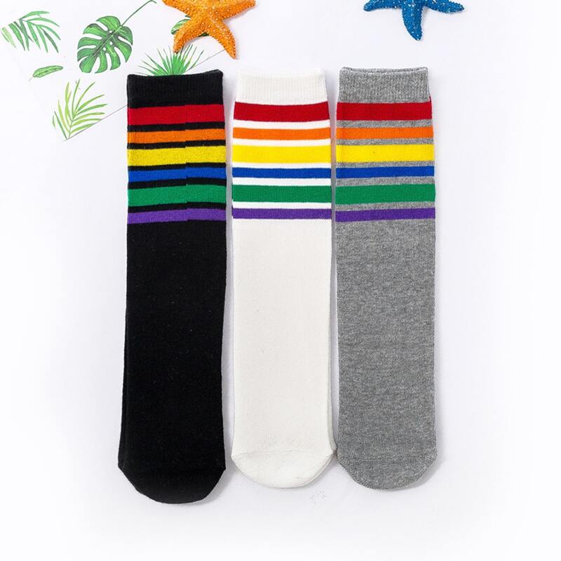 3pairs Rainbow Stripe Crew Socks, Multicolor 
3pairs Rainbow Stripe Crew Socks, Multicolor
