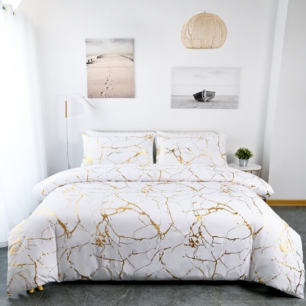 Marble Pattern Duvet Cover Sets Without Filler, White