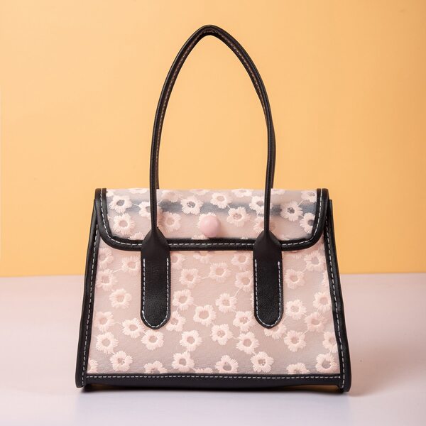 Floral Embroidery Satchel Bag, Pink