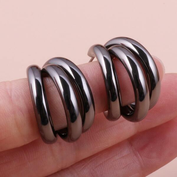 Iron Open Hoop Earrings, Gun black