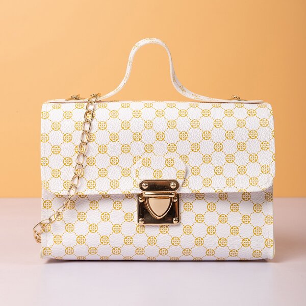 Push Lock Flap Satchel Bag, White