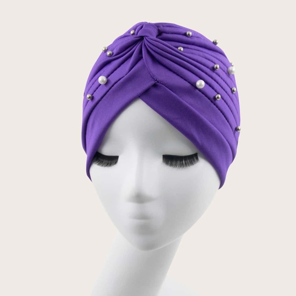 Faux Pearl Decor Head Wrap, Purple