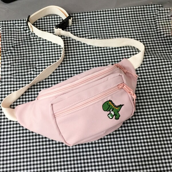 Toddler Girls Dinosaur Embroidered Fanny Pack, Pink