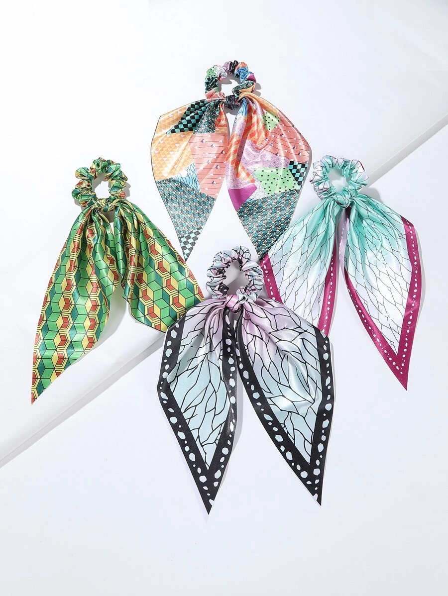 4pcs Geo Print Hair Ties For Daily Use For Women Hairstyles Casual Boho,Hair Accessories,Ponytail ,Hair Rope Ponytail Holders