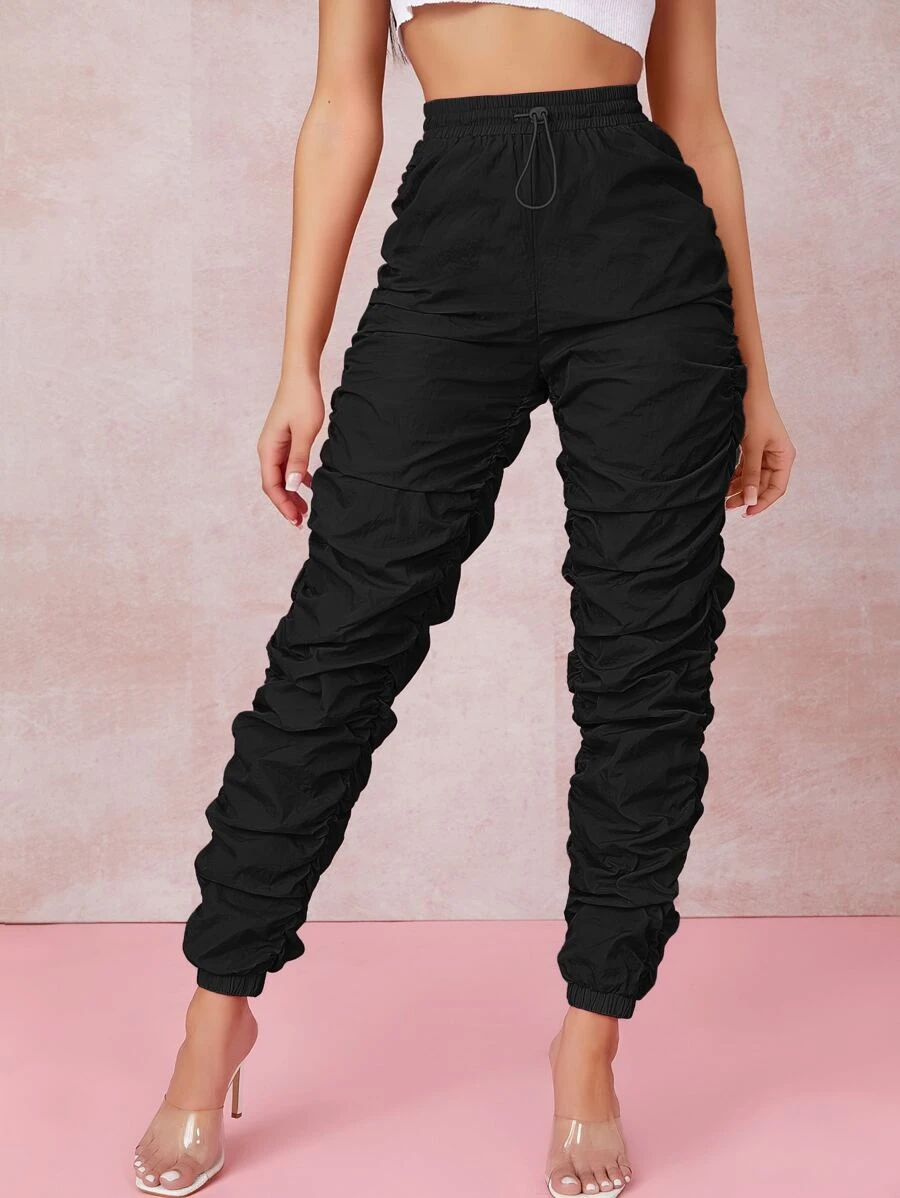 SHEIN BAE Ruched Toggle Drawstring Windbreaker Pants