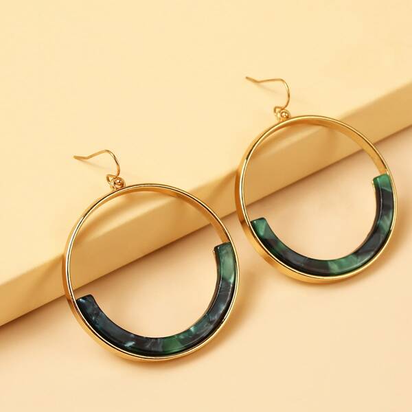 Round Drop Earrings, Green