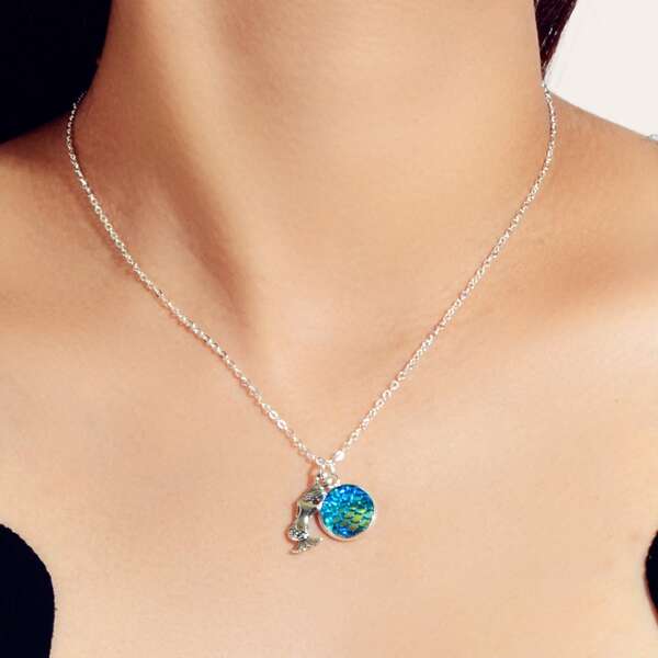 Mermaid Charm Necklace, Blue