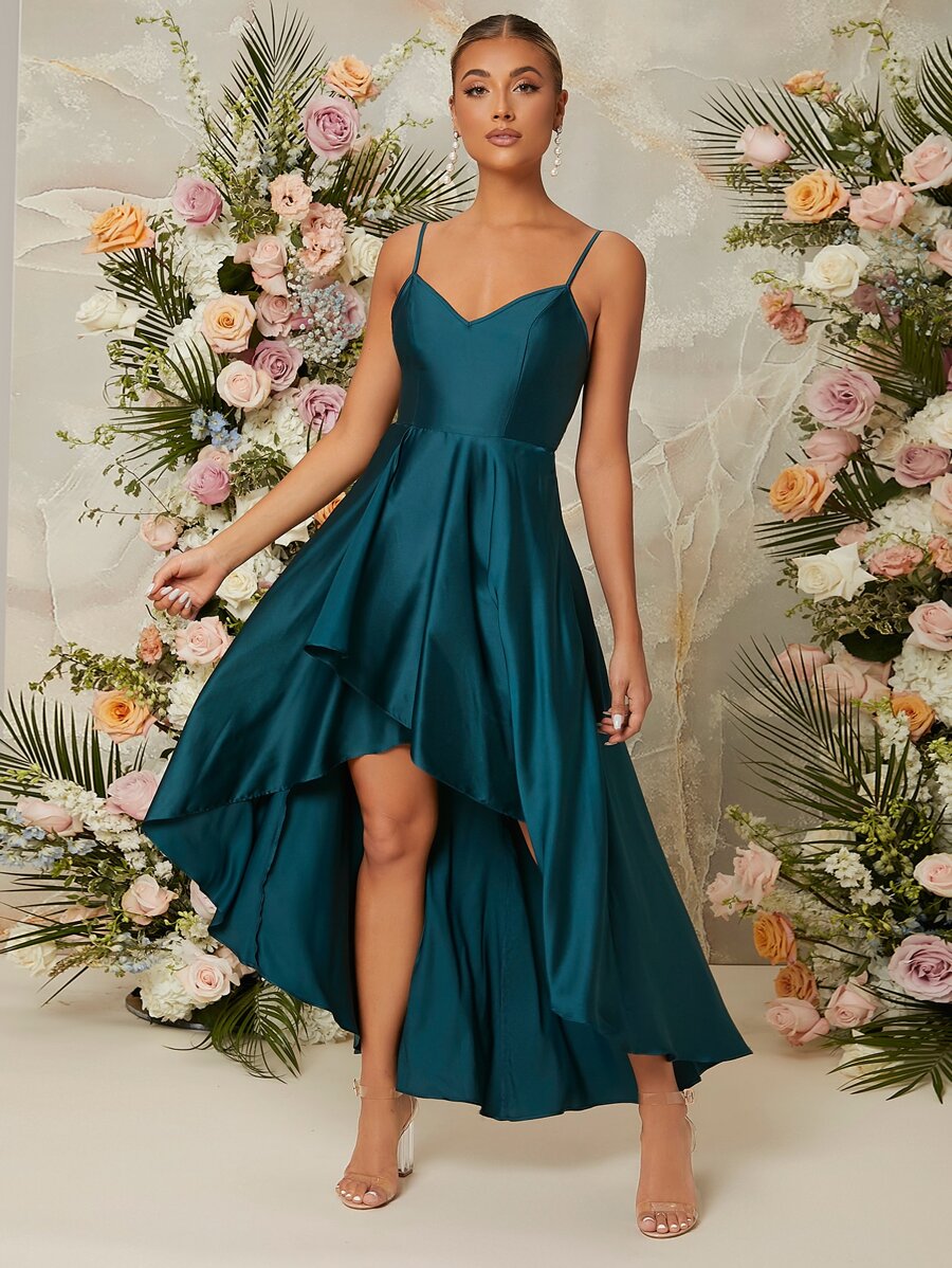 SHEIN Belle Solid Satin Cami Bridesmaid Elegant Prom Semi Formal Wedding Guest Dress, For Birthday, Graduation, Homecoming Party Dress