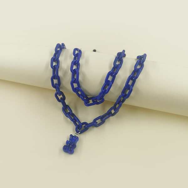 Bear Charm Necklace & Bracelet, Blue