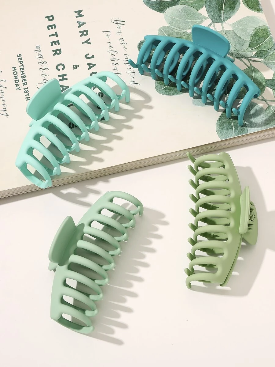 4pcs Solid Hair Claw For Daily Use For Girls Hairstyles Casual
