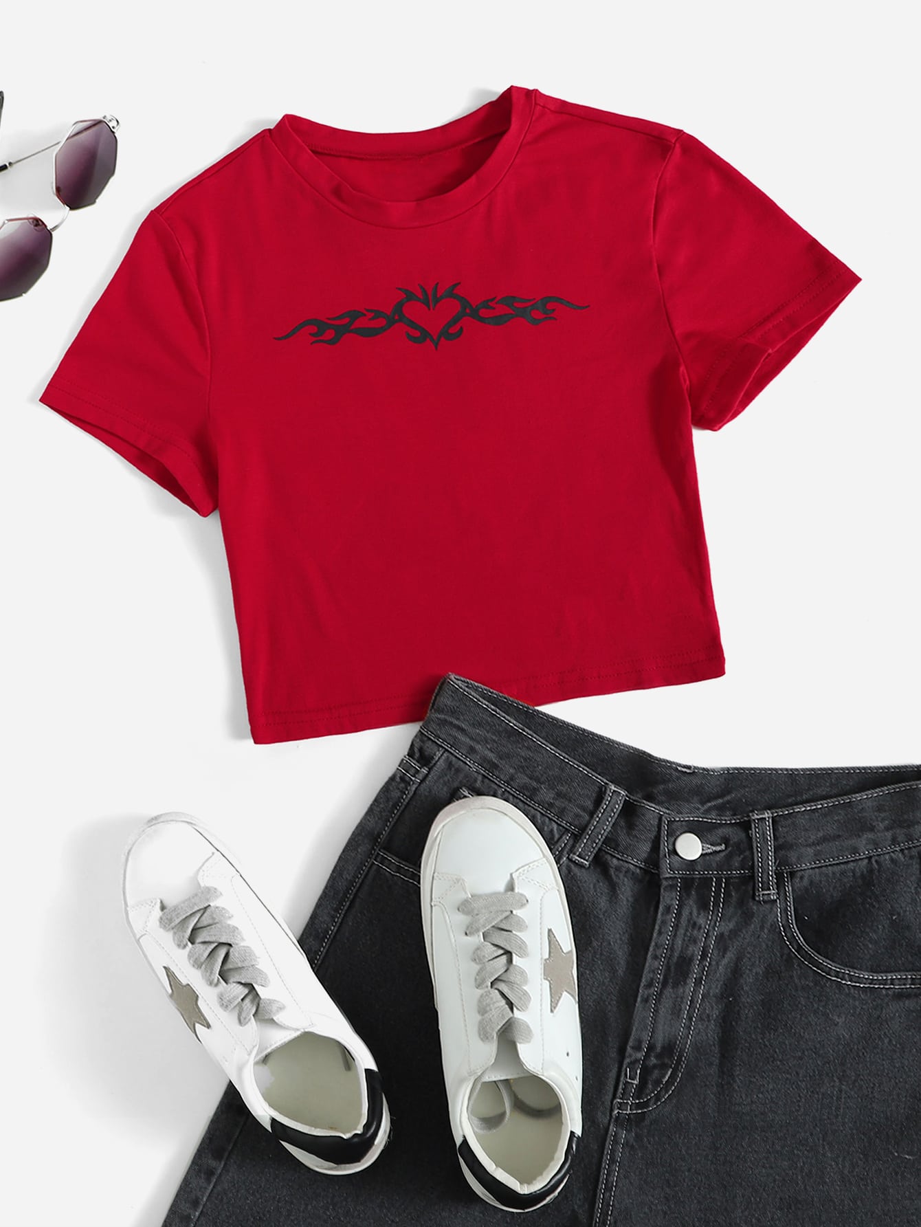 Graphic Print Crop Tee